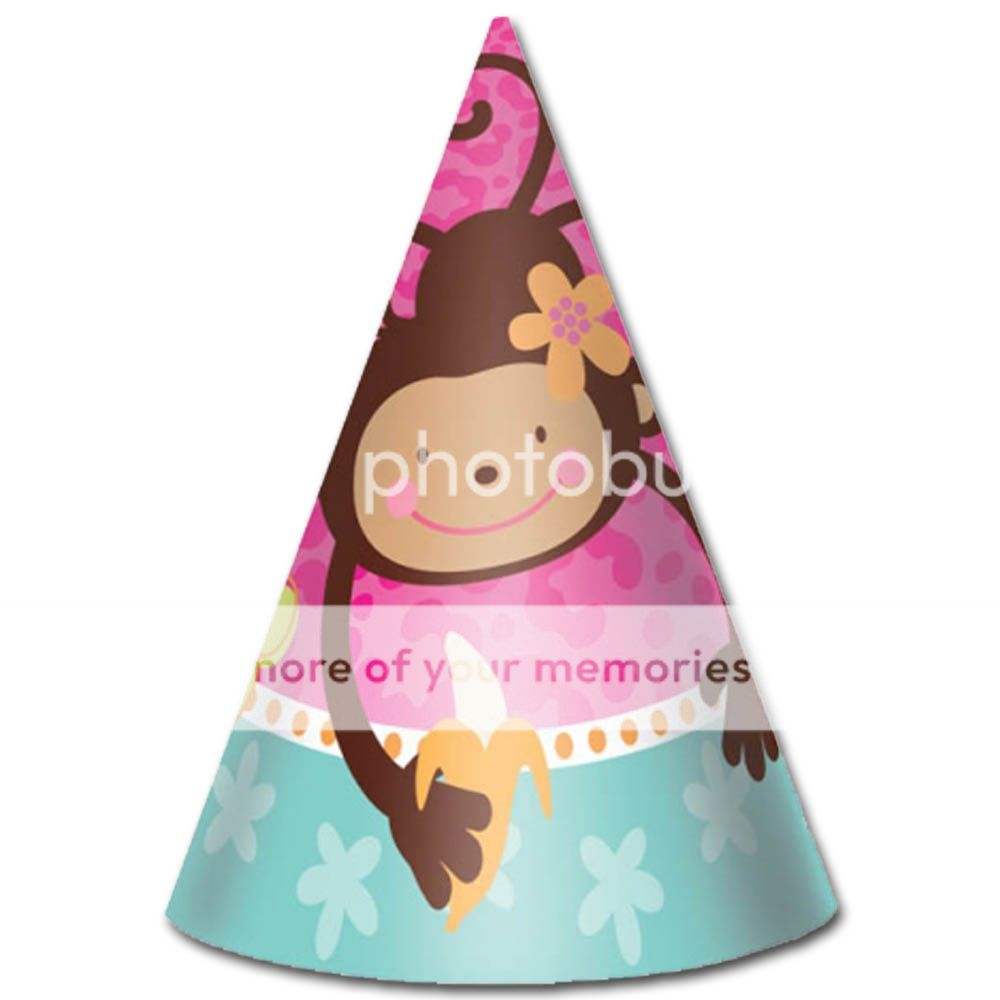 8 tropical monkey love pink fun birthday party paper cone hats